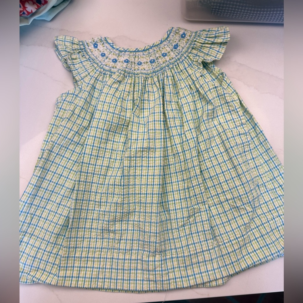 Strasburg Blue and Green Smocked Dress 2T